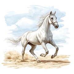 Obraz premium Majestic White Horse in Motion A Stunning Artistic Depiction of Equine Grace.