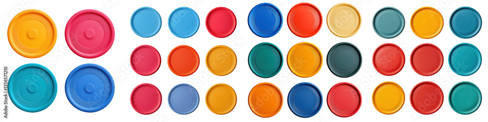 Poster arrangement of colorful circular shapes in a geometric repeating pattern creating a vibrant contempo