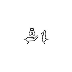 Hand offering money bag icon for business and finance concepts.