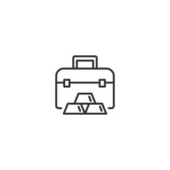 Linear briefcase with gold bars icon for finance and business applications.