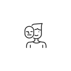 Dual persona linear icon representing masked emotions in minimalistic style.