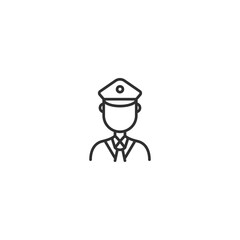 Minimalist police officer icon in uniform with hat for law enforcement themes.