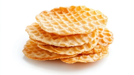 Stack of Crisp Golden Waffles Perfect for Dessert or Snack on White Background
