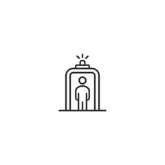 Minimalist linear icon of security scanner gate with person and alarm signal.