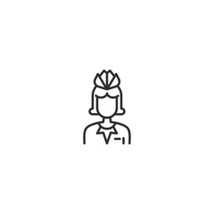 Minimalist linear icon of a businesswoman wearing crown with suit for professional themes.