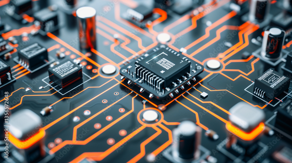 Aufkleber circuit board close-up: a detailed view of a circuit board, intricate pathways and electronic compon