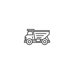 Minimalist linear dump truck icon for construction and transport themes.