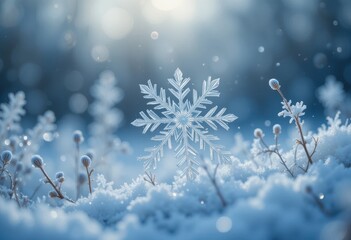 Stunning Crystal Snowflake Winter Scene Frosty Plants Blue Nature Background ice cold image macro   