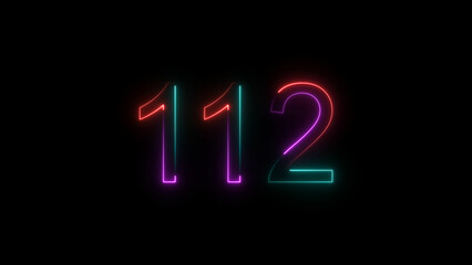 A dynamic  illustration, and glowing neon number 112  illustration . on a black background. and creating a stunning  illustration.4k  illustration