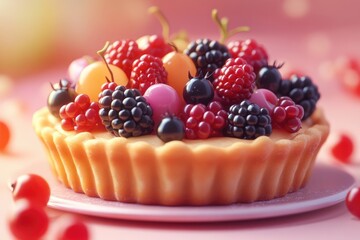 A delightful mini tart brimming with a vibrant assortment of fresh berries.