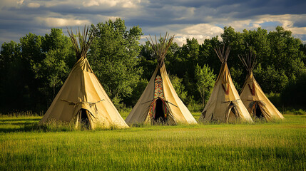 Native American Teepees in North America ai generative