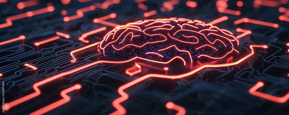 Aufkleber strategic planning vision optimization concept. futuristic brain with circuit patterns glowing in re