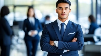 Confident businessman with arms crossed.