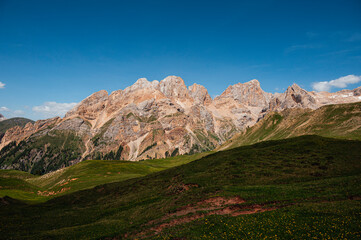 Obraz premium mountain landscape along the trail from Val San Nicolò to Val Contrin, Val di Fassa Dolomites