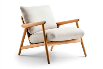 Fototapeta premium Stylish midcentury modern armchair with wood arms in cozy living room furniture design indoor environment contemporary viewpoint perfect for comfort and aesthetic appeal