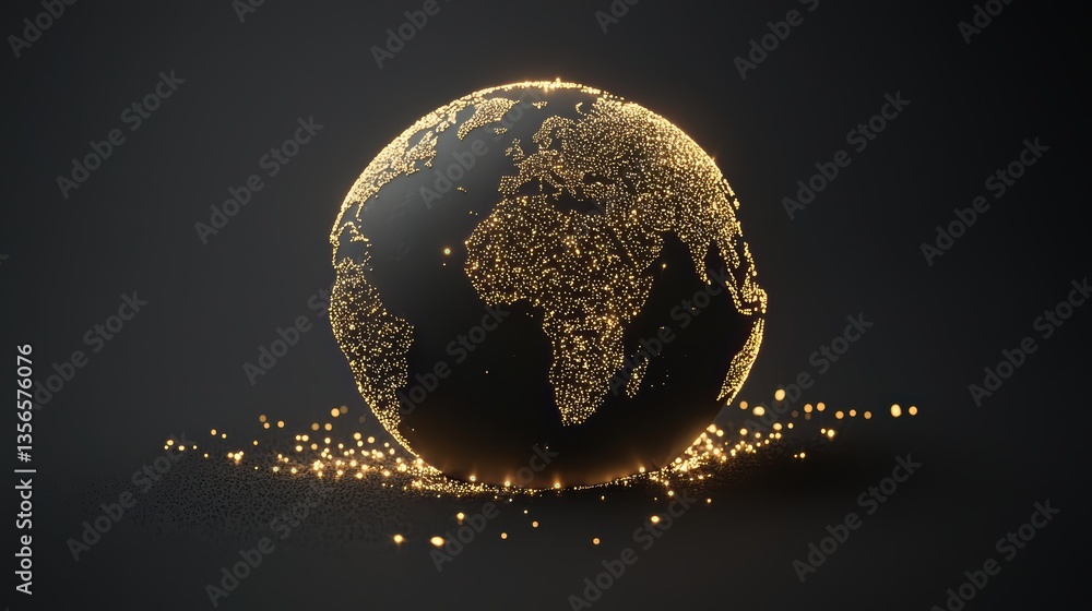 Poster world map glow rotating globe with glowing dots representing major cities, visualizing global popula