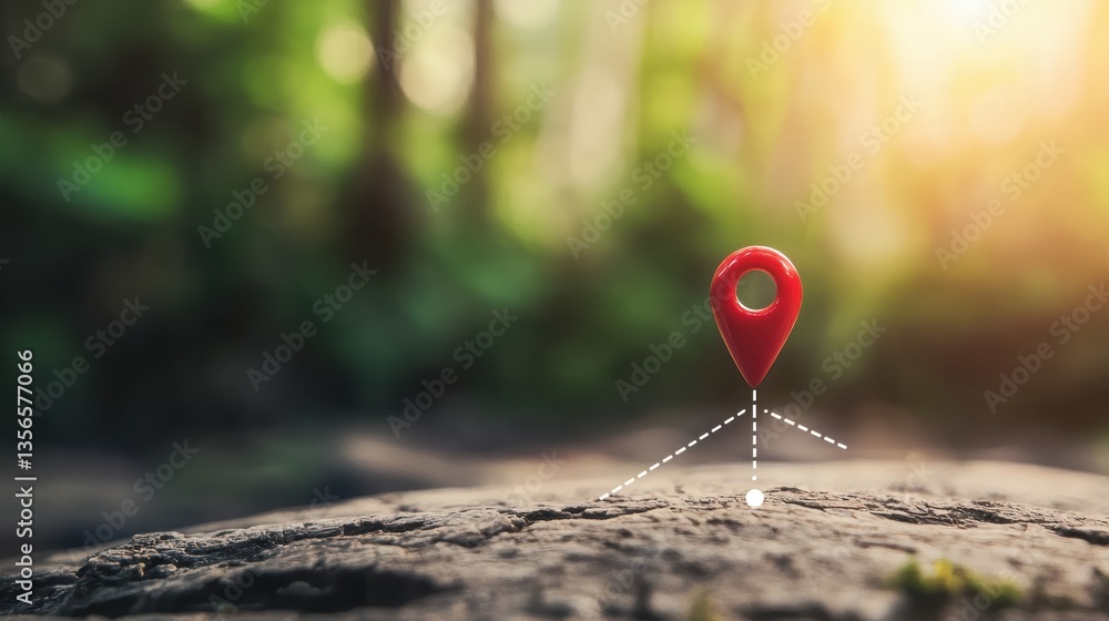 Poster world map pin location world map with a pin and a connecting line indicating a travel route, visuali