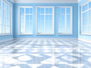 Light-Filled Azure Room with Classic Windows.