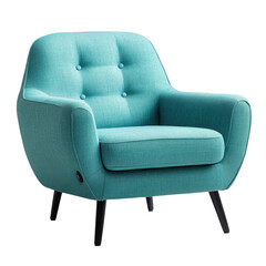 Comfortable turquoise armchair perfect for modern living spaces and relaxation in any room on transparent background