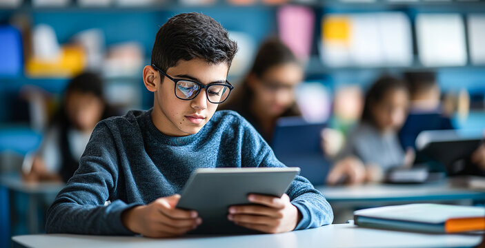 Adult education student using a tablet for remote learning, digital literacy