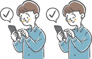 スマートフォンを操作する若い男性　上半身　ベクター