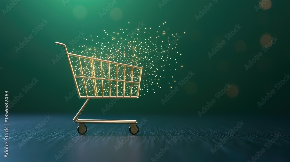 Poster shopping cart network interface online shopping shopping cart icon with a digital lock, green backgr