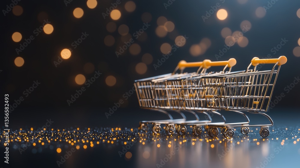 Poster shopping cart network interface online shopping multiple shopping cart icons connected to a central 
