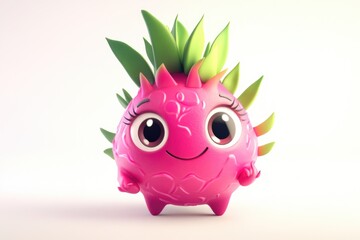Obraz premium Adorable 3D render of a cartoon dragon fruit character with big eyes and a playful expression.