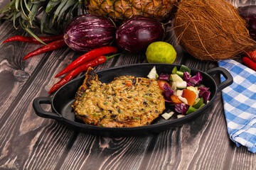 Tasty chicken steak with vegetables