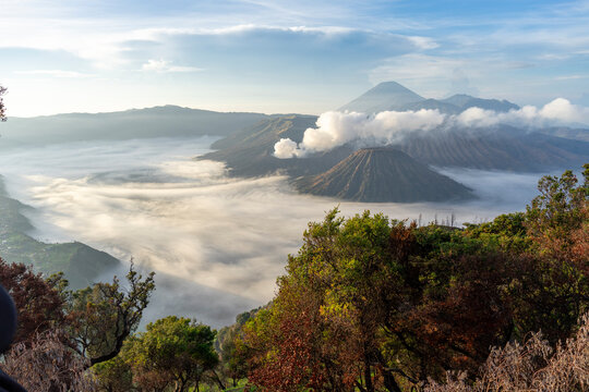 Cloudy sunrise over Mount Bromo in Indonesia