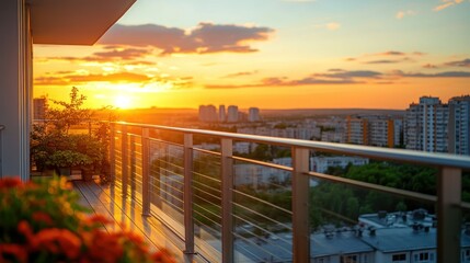 Sunset view from a modern balcony