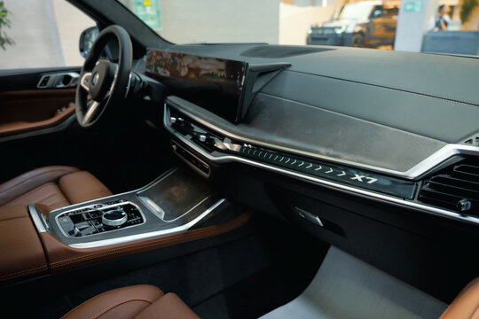 Almaty, Kazakhstan - March 14, 2025: Inside the BMW X7 salon