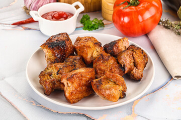 Grilled pork neck meat shashlik