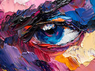 Deep Gaze: An intimate close-up of a painted eye, rendered with thick brushstrokes and vibrant colors that convey emotion and depth.