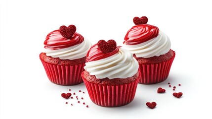 Delicious Red Velvet Cupcakes with Whipped Cream and Heart Decorations for Celebrations