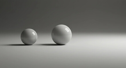 Two white glossy spheres on a gradient gray background