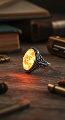 Glowing Ring on Wooden Surface