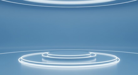 Minimalistic blue stage with glowing circular steps, creating a futuristic and elegant ambiance 05