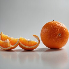 "A close-up of a juicy orange with a dimpled, bright orange peel, against a clean white background, realistic texture, no branding or stickers."


