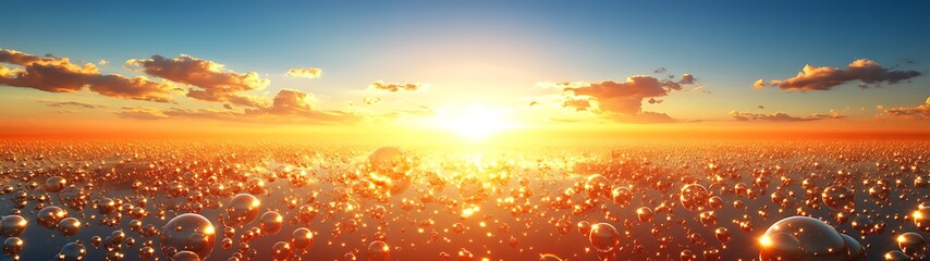 Fototapeta premium Golden Sunset Sphere Field.