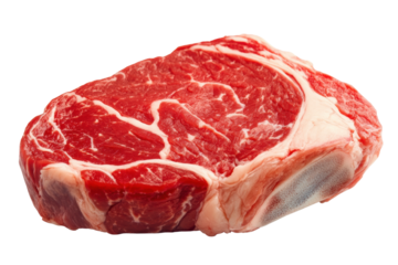 Fresh raw ribeye steak isolated on black background with marbling, cut out