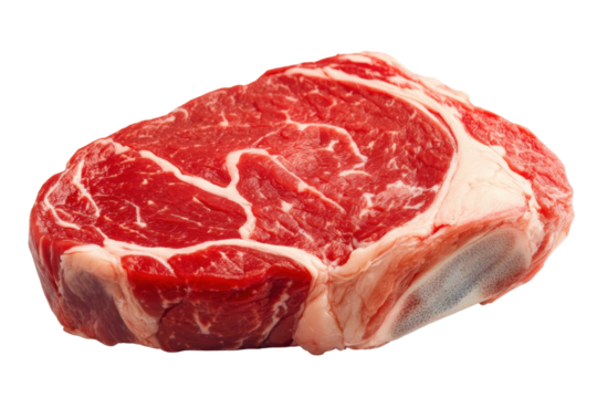 Fresh raw ribeye steak isolated on black background with marbling, cut out