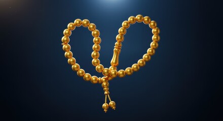Fototapeta premium Golden Prayer Beads: A Symbol of Faith and Spirituality, Elegant Islamic Tasbih, Luxury Religious Ornament