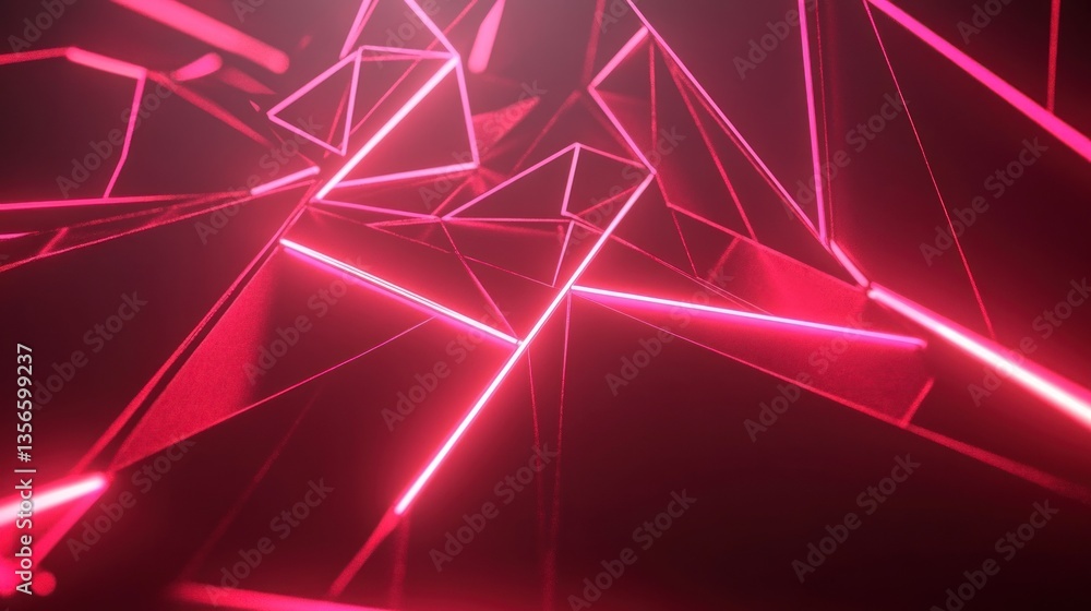 Poster abstract pink neon geometric design: a 3d render of intersecting polygons and glowing lines
