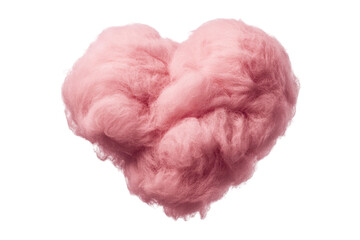 Pink heart-shaped cotton candy on white background, cut out