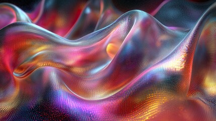 Obraz premium Abstract 3D render of iridescent neon gradient wave texture, ideal for backgrounds.
