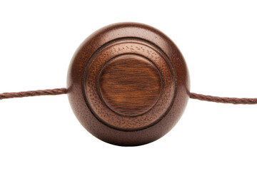 Vintage wooden yo-yo with string against white background, cut out