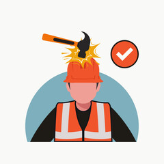 Hammer falls on the head wearing the helmet