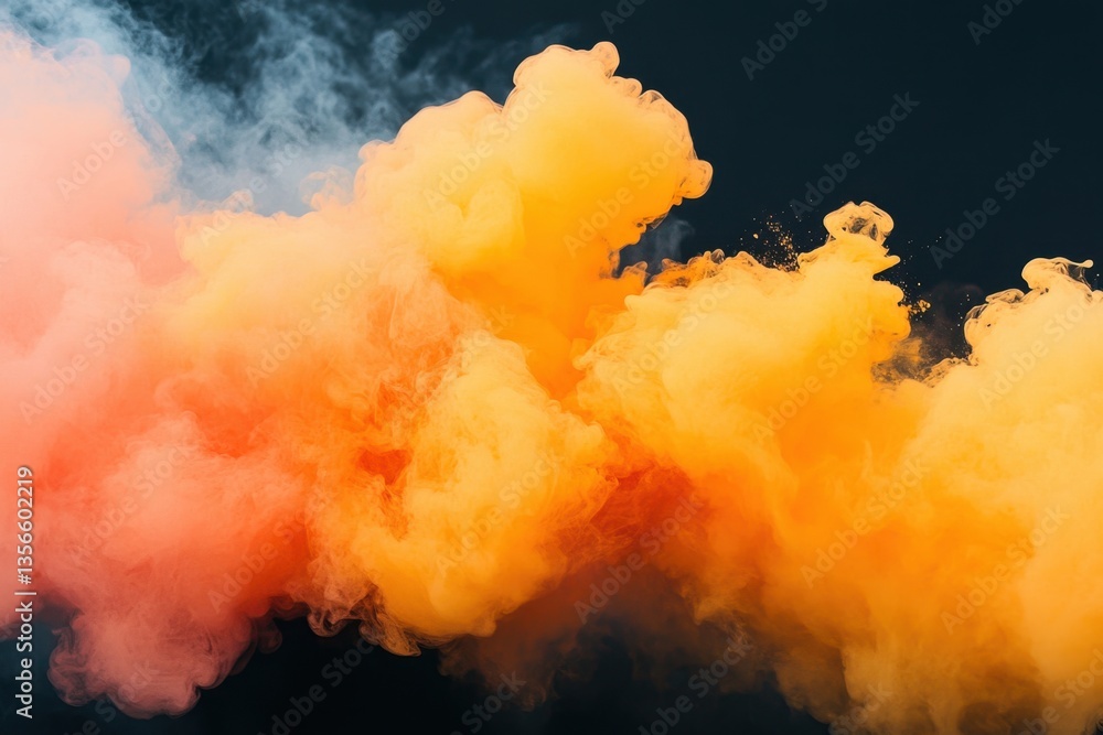 Poster ethereal orange smoke cloud against a dark backdrop creating a mesmerizing abstract composition with