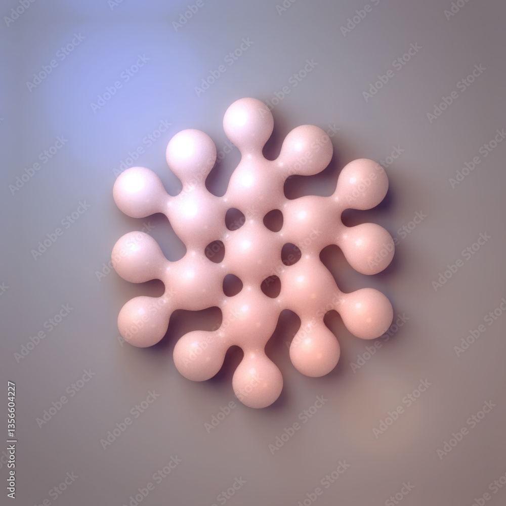 Poster digital illustration of an organic pattern formed by interconnected spherical knots in soft pastel c